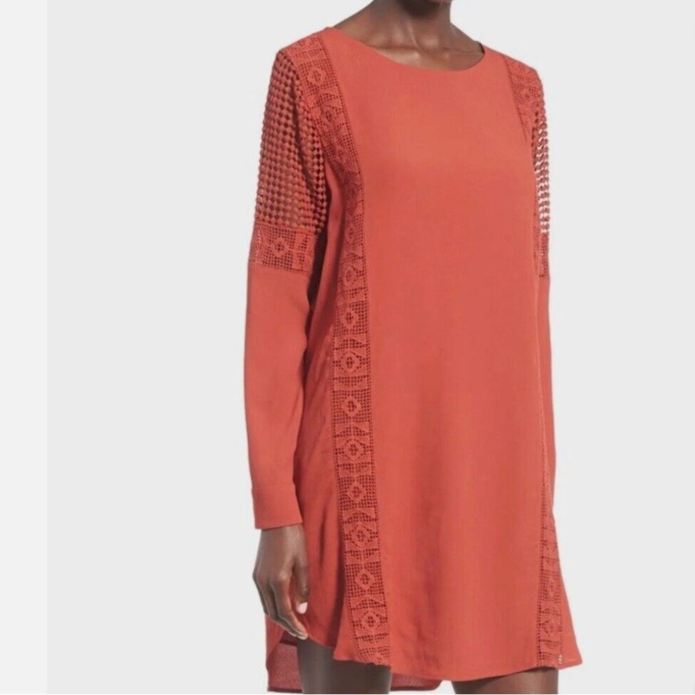 ASTR‎ the Label Crochet Inset Rust Orange Cotton Shift Dress - EUC